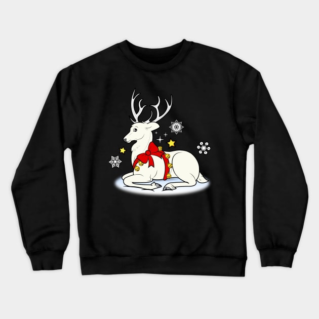 White Stag with Christmas Bells and Bow Crewneck Sweatshirt by PenguinCornerStore